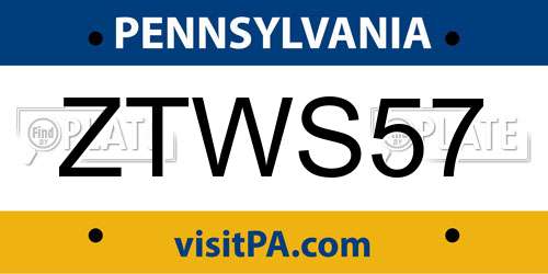 ZTWS57 Pennsylvania License Plate