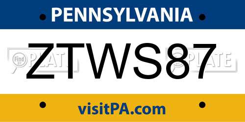 ZTWS87 Pennsylvania License Plate