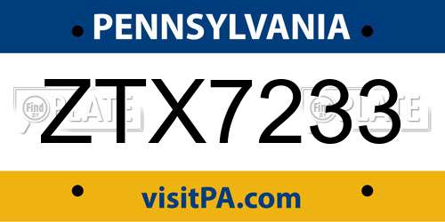 ZTX7233 Pennsylvania License Plate