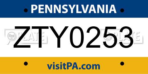 ZTY0253 Pennsylvania License Plate
