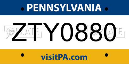 ZTY0880 Pennsylvania License Plate