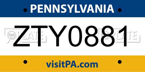 ZTY0881 Pennsylvania License Plate