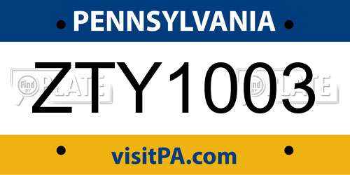 ZTY1003 Pennsylvania License Plate