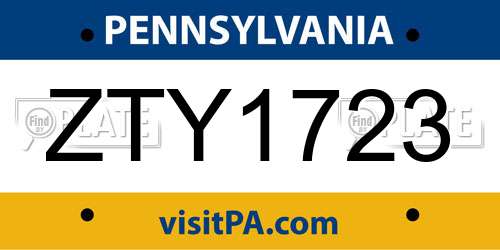 ZTY1723 Pennsylvania License Plate