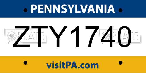 ZTY1740 Pennsylvania License Plate