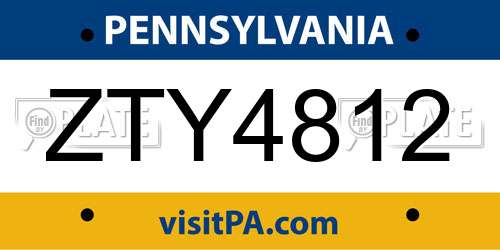 ZTY4812 Pennsylvania License Plate