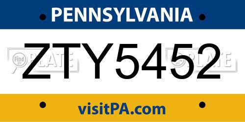 ZTY5452 Pennsylvania License Plate