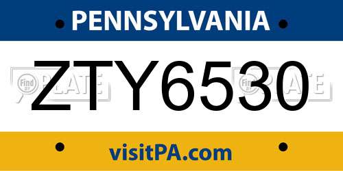 ZTY6530 Pennsylvania License Plate