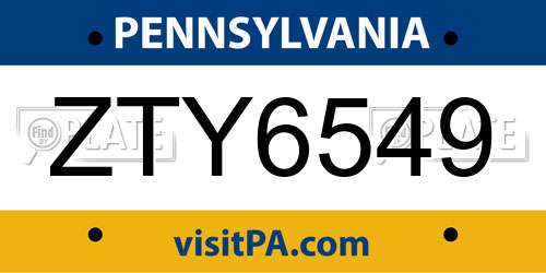 ZTY6549 Pennsylvania License Plate