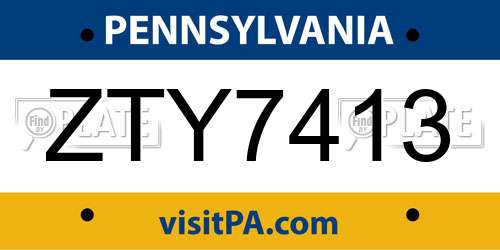 ZTY7413 Pennsylvania License Plate