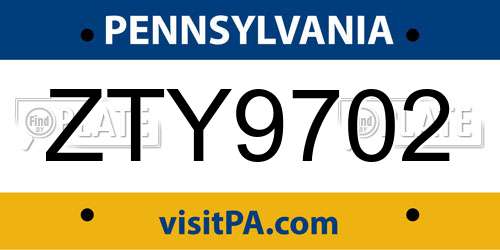 ZTY9702 Pennsylvania License Plate