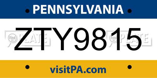 ZTY9815 Pennsylvania License Plate
