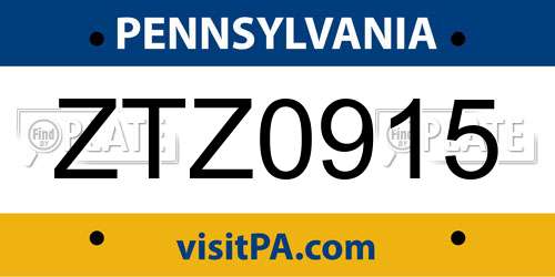 ZTZ0915 Pennsylvania License Plate