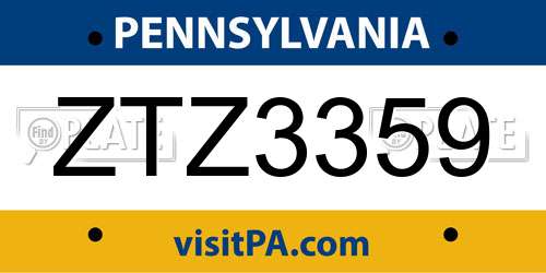 ZTZ3359 Pennsylvania License Plate