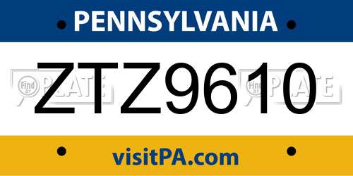 ZTZ9610 Pennsylvania License Plate
