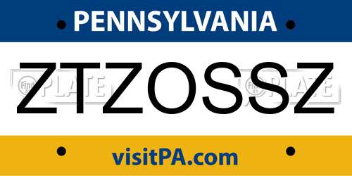 ZTZOSSZ Pennsylvania License Plate