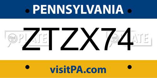 ZTZX74 Pennsylvania License Plate