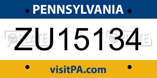 ZU15134 Pennsylvania License Plate