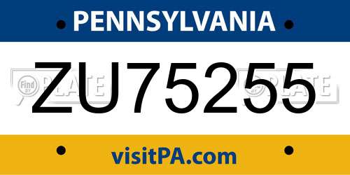 ZU75255 Pennsylvania License Plate