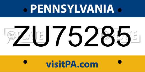ZU75285 Pennsylvania License Plate