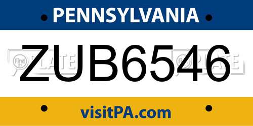 ZUB6546 Pennsylvania License Plate