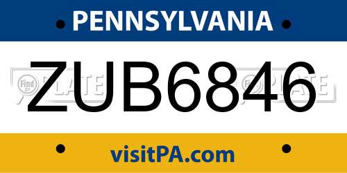 ZUB6846 Pennsylvania License Plate