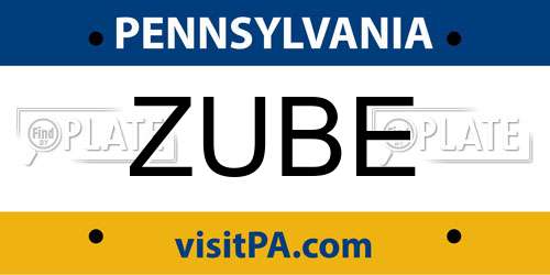 ZUBE Pennsylvania License Plate