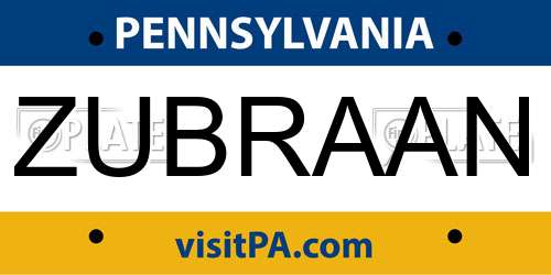 ZUBRAAN Pennsylvania License Plate