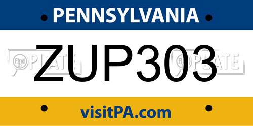 ZUP303 Pennsylvania License Plate