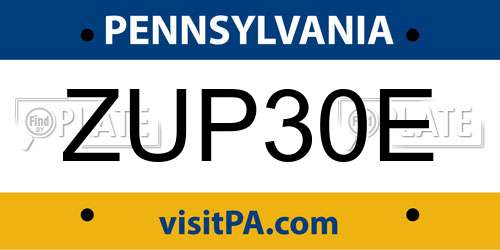 ZUP30E Pennsylvania License Plate