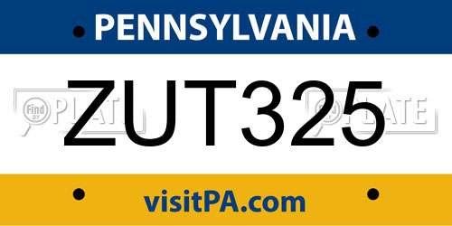 ZUT325 Pennsylvania License Plate