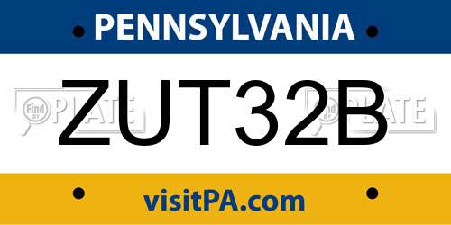 ZUT32B Pennsylvania License Plate
