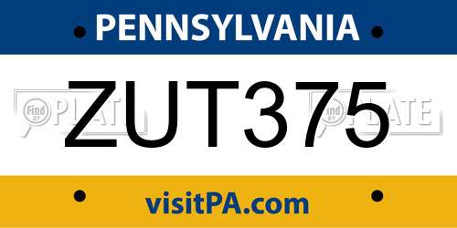 ZUT375 Pennsylvania License Plate