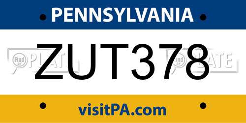 ZUT378 Pennsylvania License Plate