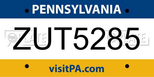 ZUT5285 Pennsylvania License Plate