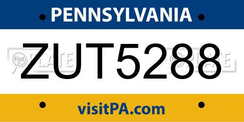 ZUT5288 Pennsylvania License Plate