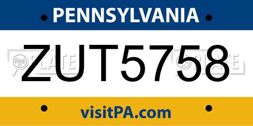 ZUT5758 Pennsylvania License Plate