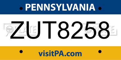 ZUT8258 Pennsylvania License Plate