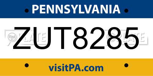 ZUT8285 Pennsylvania License Plate