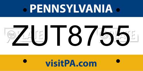ZUT8755 Pennsylvania License Plate