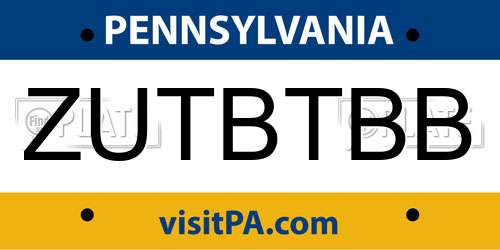 ZUTBTBB Pennsylvania License Plate