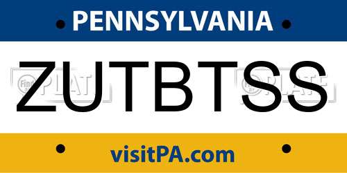 ZUTBTSS Pennsylvania License Plate