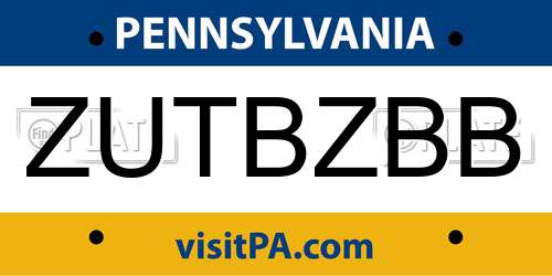 ZUTBZBB Pennsylvania License Plate