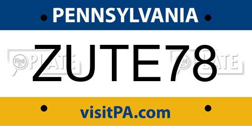 ZUTE78 Pennsylvania License Plate