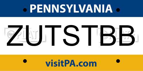 ZUTSTBB Pennsylvania License Plate