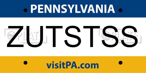 ZUTSTSS Pennsylvania License Plate