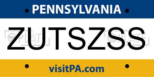 ZUTSZSS Pennsylvania License Plate