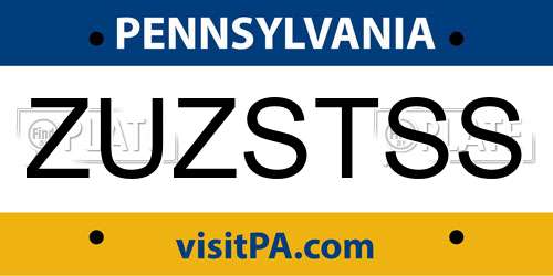 ZUZSTSS Pennsylvania License Plate