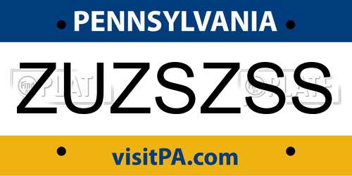 ZUZSZSS Pennsylvania License Plate