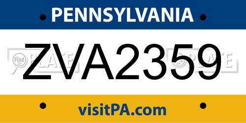 ZVA2359 Pennsylvania License Plate